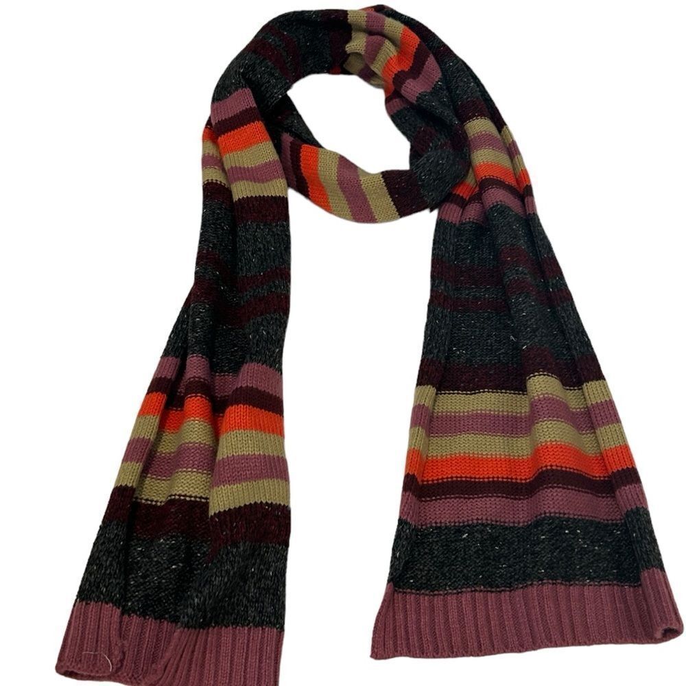 Jacob Ash Wool blend striped scarf purple gray orange tan